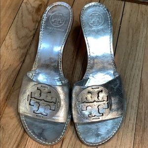 Tory Burch Silver Kitten Heels Sandal